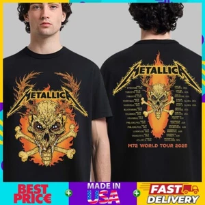 SALE! Metallica M72 World Tour 2025 Flame Skull Tour Dates Unisex T-Shirt Gift - Picture 1 of 5