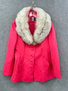 Vintage 60s Lilli Ann Coat Hot Pink Fur Collar 3/4 Sleeve Mod Car Coat Small - Picture 1 of 18