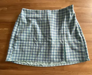 Ladies Bershka Light Green and Blue Checked Skirt Size L - Picture 1 of 5