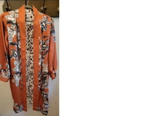 Chico's Burnt Orange Leopard Print Long Kimoni Lined, Tie Sleeves, Size 2 - Picture 1 of 13