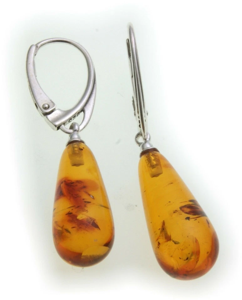 Orecchini Da Donna In Ambra A Goccia 21Mm In Argento Sterlingo - Immagine 1 di 1