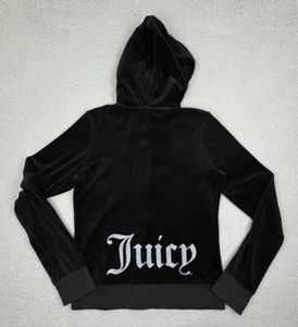 Juicy Couture Jacket Womens L Black Hooded Full Zip Track Velvet Velour Y2K - Picture 1 of 14