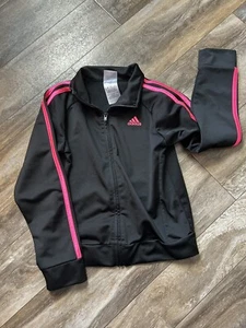 Adidas Jacket Girls Small Black Pink Windbreaker Track Logo Full Zip Youth Kids - Picture 1 of 2