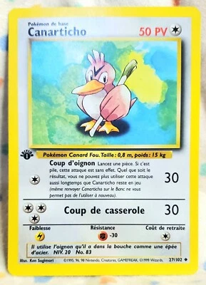 Pokemon FRENCH 1st Edition Base Set Farfetch'd CANARTICHO 27/102 Uncommon NM - Image 1 of 2