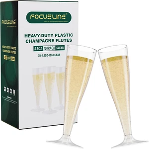 FOCUSLINE 100 Pack 4.5 Oz Plastic Champagne Flutes, Clear Plastic Champagne Glas - Picture 1 of 12