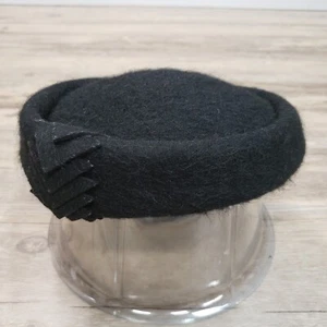 Vintage Wool Pill Box Beret Womens Hat Cap Black Melosoie 6 3/4 - Picture 1 of 7