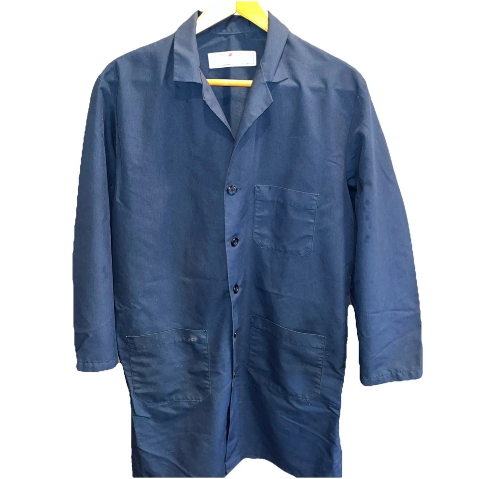 Red Kap BLUE LAB COAT Men Size 46 Regular Button Front Collared Long Sleeve USA - Image 1 of 4