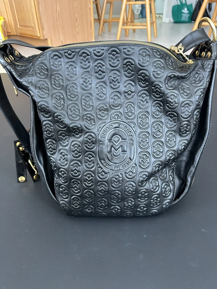 Bolsa de mão MARINO ORLANDI conversível grande estilingue preta couro genuíno da Itália  - Imagem 1 de 4