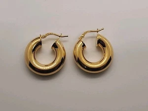 Moda Al Massimo 18k Yellow Gold Over Bronze Lucido 6MM Hoop Earrings BEC223 - Picture 1 of 6