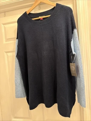Suéter Pullover Vince Camuto Azul Marino/Azul Claro Bloques de Color Para Mujer Talla 1X Nuevo con Etiquetas Foto 1 de 4