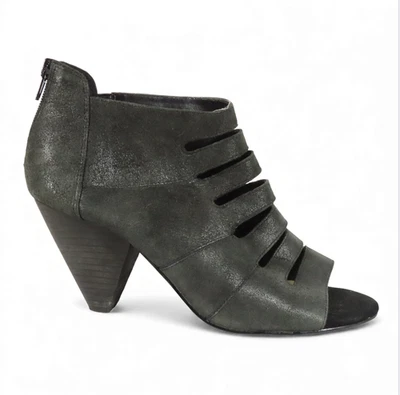 VTG Y2K 90s Nine West Black Leather Bootie STRAPPY PEEP TOE Killer Cone Heel 7.5 - Image 1 of 4