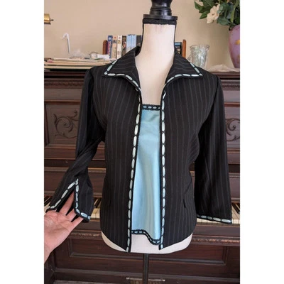 Studio I Pinstriped Lace Trimmed Split Sleeve Blazer & Lace Trimmed Cami  - Image 1 of 4