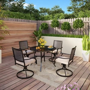 5-Piece Metal E-coating Patio Dining Set of 4 Swivel Chairs Black N/A - Picture 1 of 5