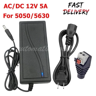 60W AC/DC 12V 5A Power Supply Adapter Transformer For 5050/5630 LED Strip Light - Image 1 of 4