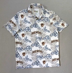 Polo Reyn Spooner Milwaukee Brewers media bianca MLB camicia da performance floreale - Foto 1 di 6