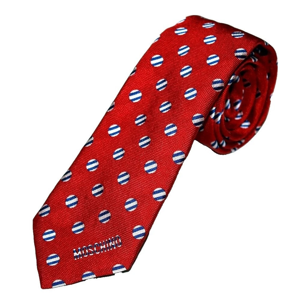 MOSCHINO Logo ROPA DE CUELLO Rojo Corbata Lunares Rayas Seda ITALIA Foto 1 de 1