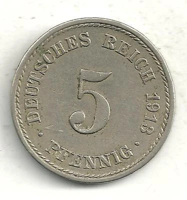 VERY NICE HIGH GRADE AU 1913 A GERMAN - GERMANY 5 PFENNIG-JN578 - Image 1 of 2