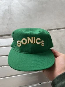 VINTAGE SELTENE SEATTLE ÜBERSONICS STARTER CORD SPELL OUT DRUCKKNOPFLASCHE MÜTZE KAPPE - Bild 1 von 4