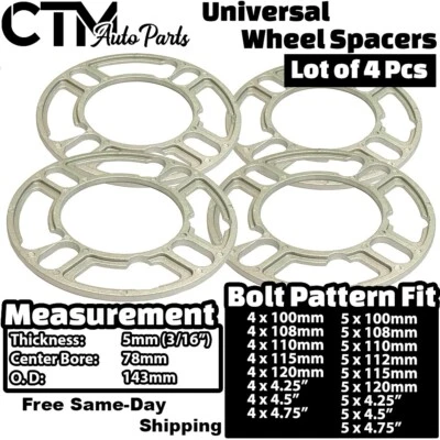 Espaciador de rueda universal 4x 3/16" (5 mm) de grosor 4x4,25" (4x108 mm) para Ford Mercury Foto 1 de 4