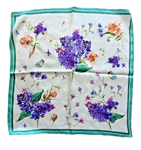 21”X21"Purple Spring Print Pure Mulberry Satin Silk12momme Scarf53x53cm5-130 - Picture 1 of 7