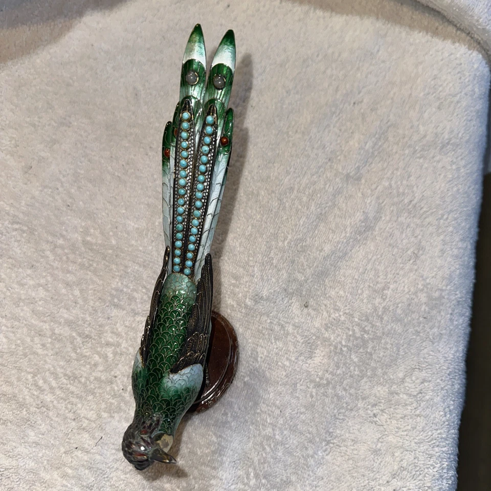 Antigua escultura de pájaro china de filigrana dorada esterlina, esmalte turquesa de 4,5" Foto 1 de 4