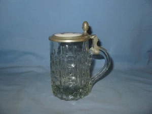 Beer Stein Clear Pressed Glass Lidded Mug Vintage 5 in x 4 in Condition is used - Picture 1 of 10