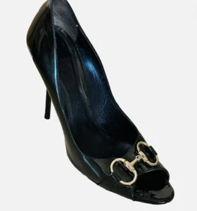 Gucci authentic Open Toe Classic Black Patent Leather Shoes worn 3 times. ! - Picture 1 of 1