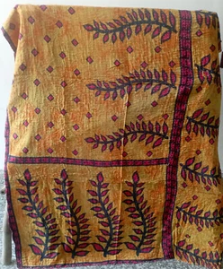 Colcha India Patchwork de colección Kantha hecha a mano edredón manta de seda boho - Imagen 1 de 2