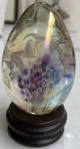 Vintage Art Glass Paperweight Egg Shape Signed VINES 1996 with Stand Collectible - Picture 1 of 7