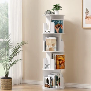 Artiss Bookshelf 4 Tiers Bookcase Swivel Display Shelves Stand Round White EDIE - Picture 1 of 8