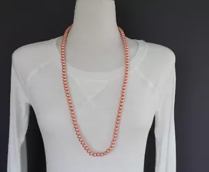 Collar de perlas de imitación de melocotón 30" de largo perlas de 8 mm collar largo de cuentas - Imagen 1 de 5