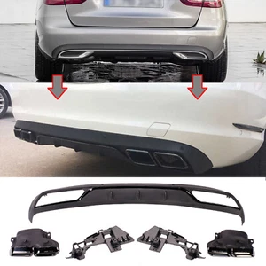 per Mercedes W205 S205 Diffusore Posteriore Coperchio Scarico LUCIDO NERO SPORT Look - Foto 1 di 4