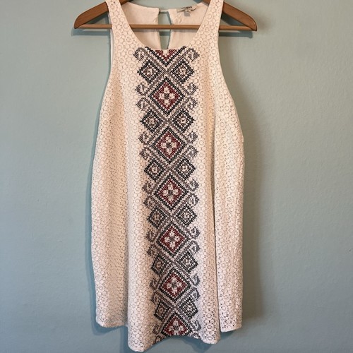 OFF WHITE Abito UMGEE senza maniche in pizzo ricamato bianco sporco panna bohemien taglia M