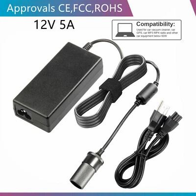 110V AC to 12V DC Car Converter Cigarette Lighter Socket 60W Wall Power Adapter - Image 1 of 4