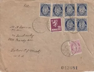 NORWAY: Registered cover Lillehammer to USA 1925, arr.canc. - Picture 1 of 2
