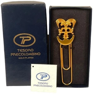 Tesoro Precolombino Bird-man Pectoral Gold Plated Vintage Bookmark Unused In Box - Picture 1 of 17