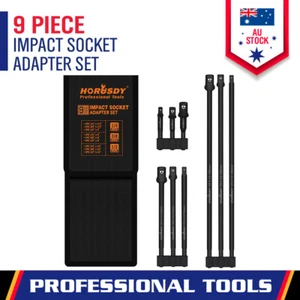 9-Piece Super Long Drill Socket Extension Bar Adaptor 1/4" 3/8" 1/2" with Pouch - Picture 1 of 9