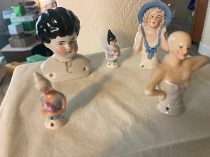 1 German bisque head and 4 half dolls also from Germany - Picture 1 of 8
