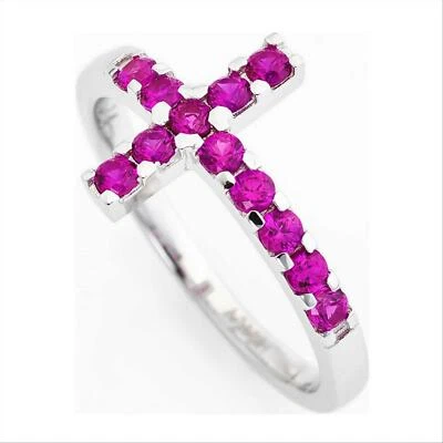 ANELLO CROCE DONNA AMEN ACOBR IN ARGENTO 925 COLORE ARGENTO CON CRISTALLI FUCSIA - Immagine 1 di 3