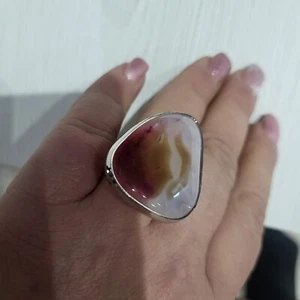 Anello Grande Agata Naturale E Acciaio Con Scatolina Regalo Inclusa - Foto 1 di 10