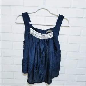 Blusa Revolve Sunner 100 % seda azul marino sin mangas para mujer talla pequeña azul blanco - Imagen 1 de 6