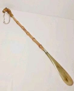 Vintage Horse Head Bamboo & Plastic Shoe Horn/Shoespoon ~ 59cm Long - Picture 1 of 13