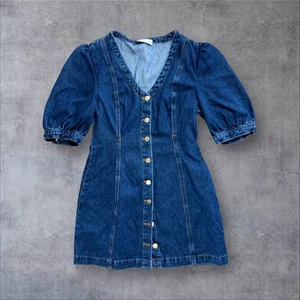 Zara Jeans Minikleid Puffärmel Größe M V-Ausschnitt Knopfleiste Sommer Urlaub - Bild 1 von 5
