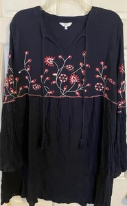 Crown & Ivy Dress Womens X-Large Embroidered Boho Floral Tunic Long Sleeve~EXC - Picture 1 of 6