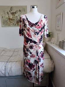 M&S Per Una Size 14 White Multicoloured Floral Lined Stretch Knee Length Dress - Picture 1 of 10