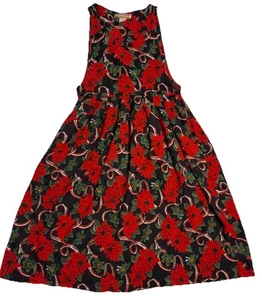 Abito Maglione Vintage Bryn Connelly Holiday Rosso Poinsettias Floreale Pinafore Med - Foto 1 di 4