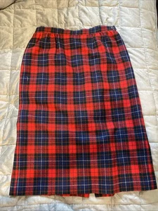 Pendleton Authentic Manson Tartan Plaid Pencil Red Skirt 100% Virgin Wool Size 8 - Picture 1 of 7