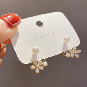 Fashion White Flower Pearl Earrings Hoop Dangle Women Wedding Party Jewelry Gift