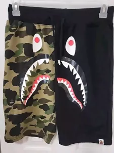 Men’s BAPE A Bathing Ape Split Camo Sweat Shorts w/Pockets Sz L Elastic Waist - Picture 1 of 15