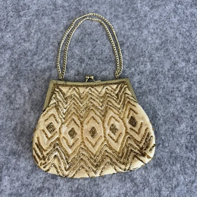 Vintage Walborg Purse Gold Metallic Kiss Lock Seed Beaded Evening Gala Formal - Image 1 of 4